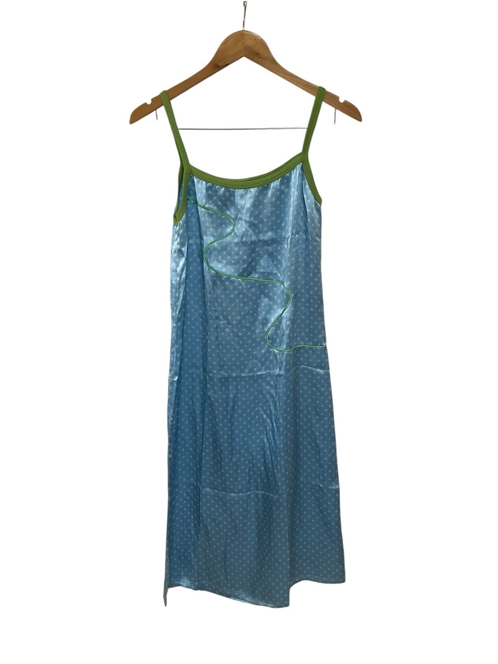 Vintage Y2K Goody Goody California Silk Blue Green Polka Dot Slip Dress  M